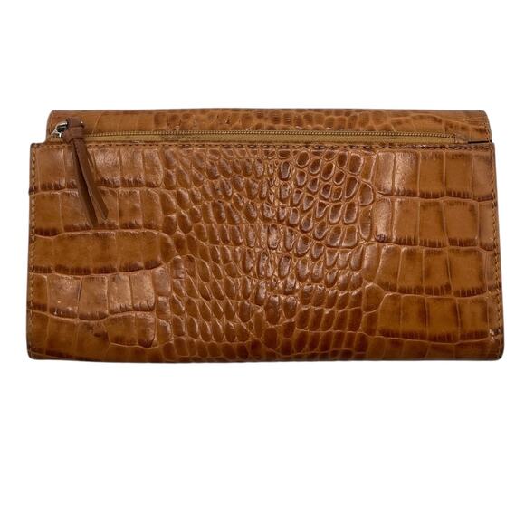 Antonio Melani Faux Leather Croc Embossed Tan Bifold Wallet 7.5” L x 4” H x 1” W - Picture 2 of 4